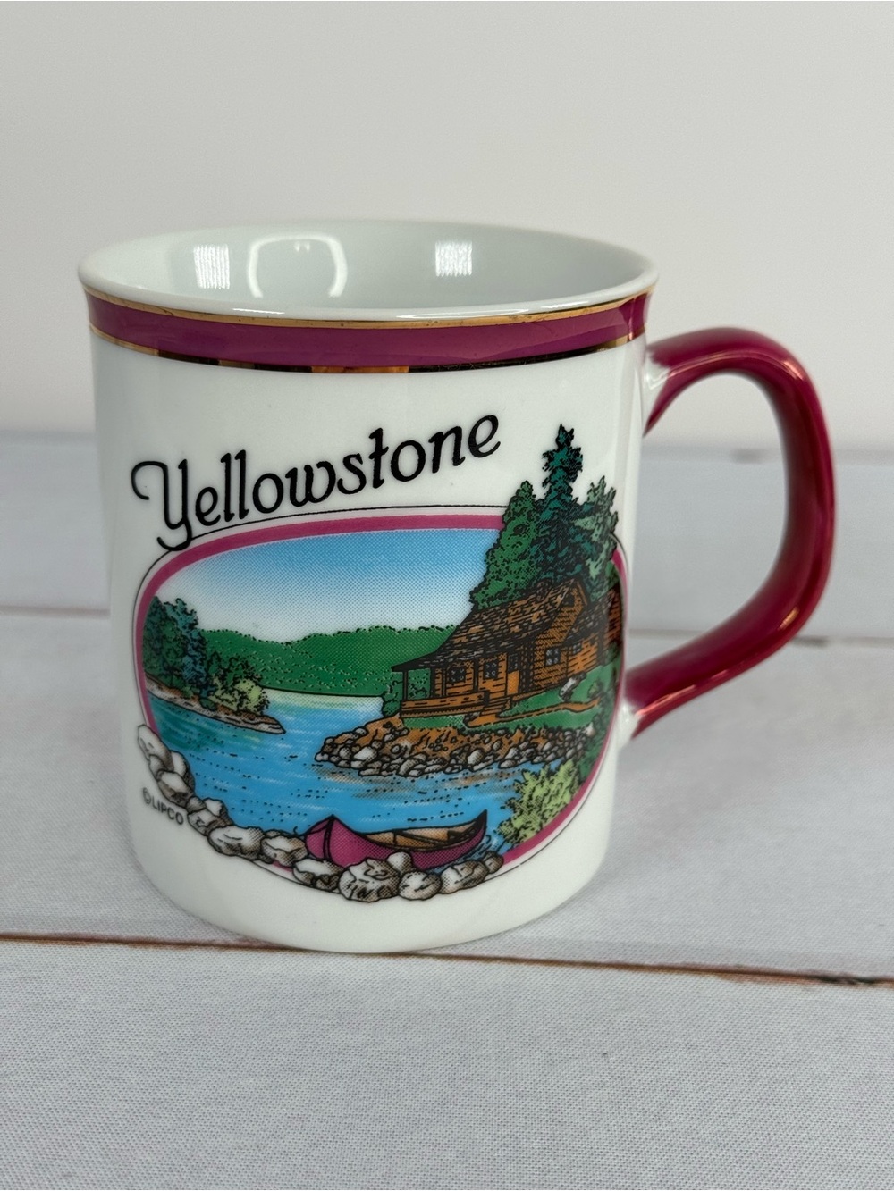 Vintage Yellowstone National Park Souvenir Mug Cabin Lake Scene